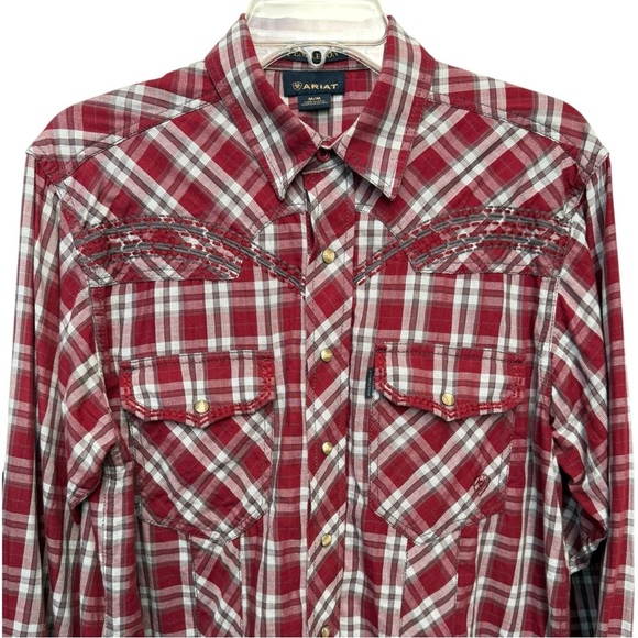Pendleton x Ariat Plaid Pearl Snap Shirt Men’s Sz Medium Red White Western Rodeo - Picture 1 of 9